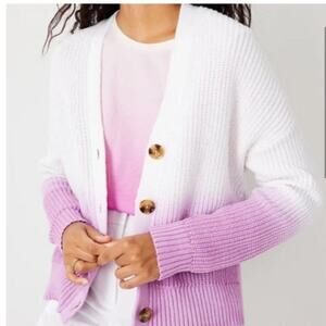 Ann Taylor Ombre Cardigan Cotton Purple Begonia Women's Size M